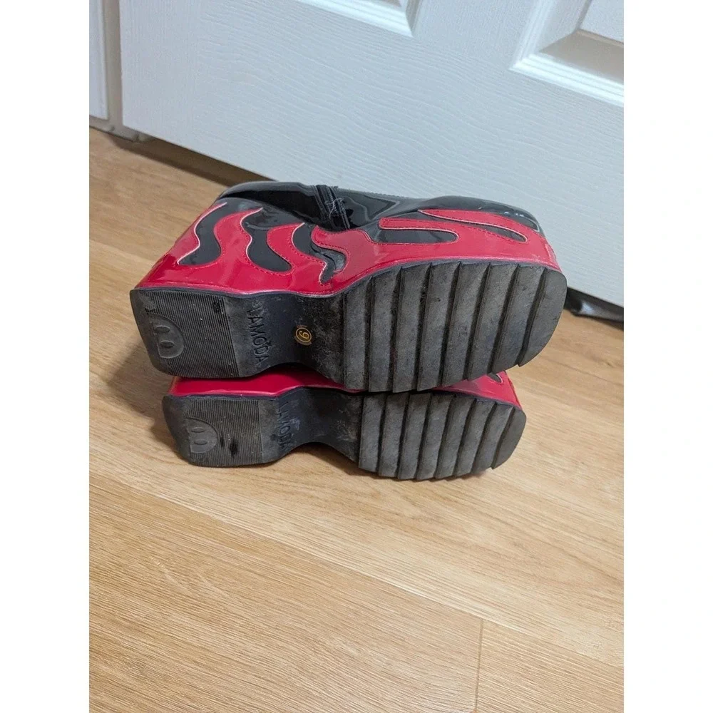 Rare Dolls Kill La Moda Flame Platform Boots Women 6‎ Black Red Good Patent Y2K